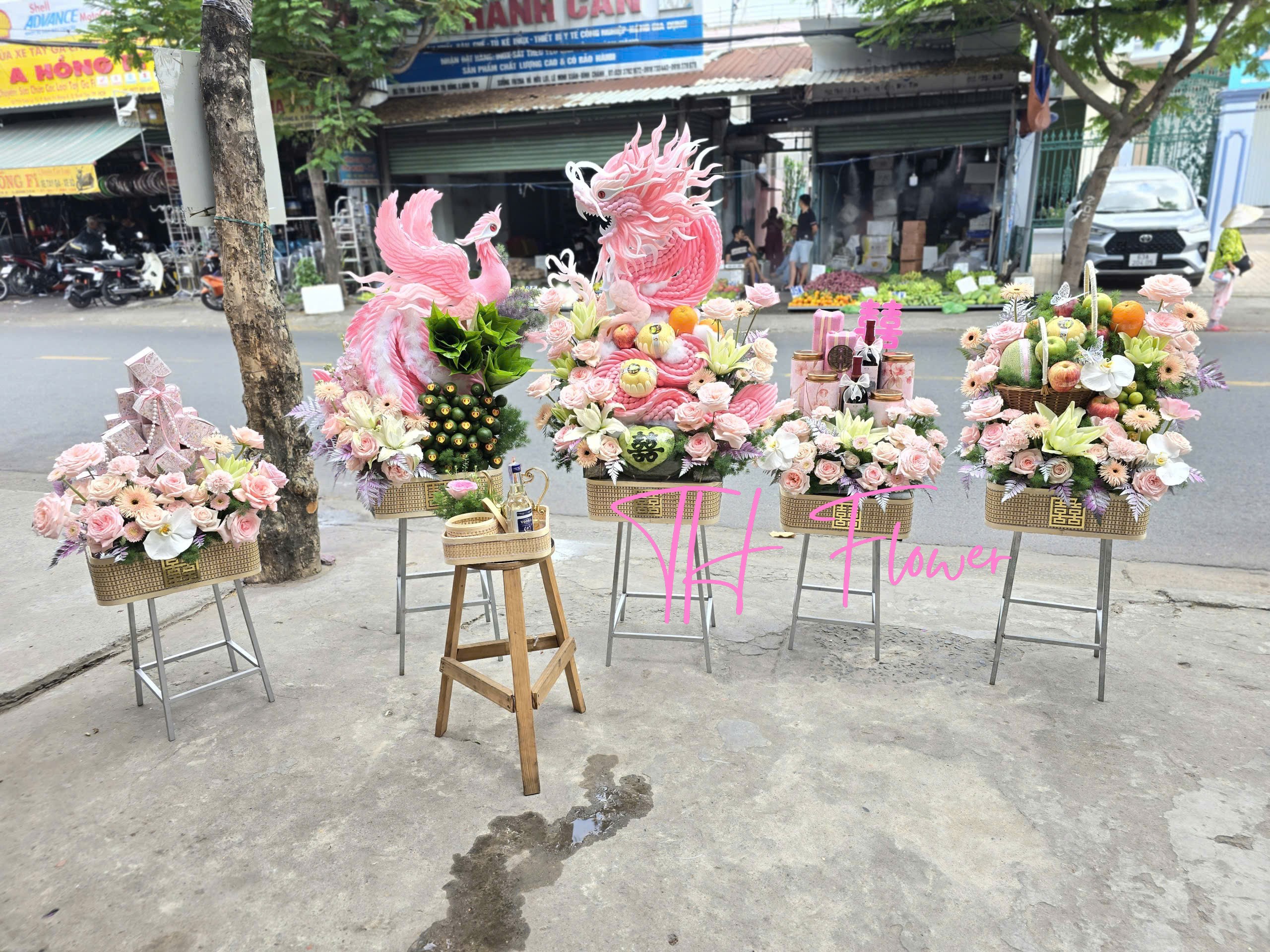 5 mâm quả rồng phụng màu hồng